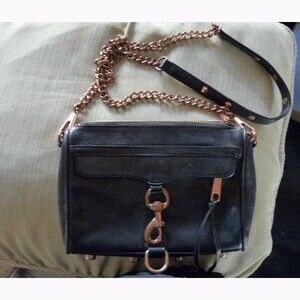 Crossbody Shoulder Bag Black Leather Copper Chains Handbag Rebecca Minkoff